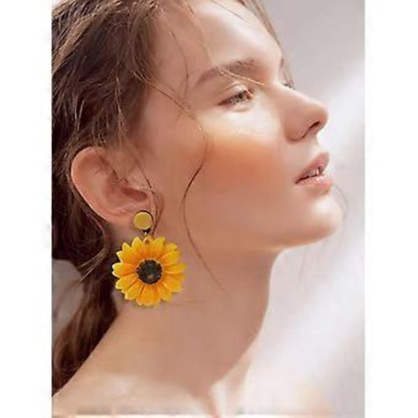 Solsikkeøredobber for kvinner 3D Solsikke Daisy Blomst Drop Dangle Øredobber Bohemian Solsikke Statement Øredobber Smykker u2026