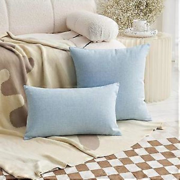 12x20 Kuddfodral Ländryggkudde Set om 2 Dekorativa Linne Rektangulära Kuddar för Soffa Flickrum Vår, 12x20 tum, Blå