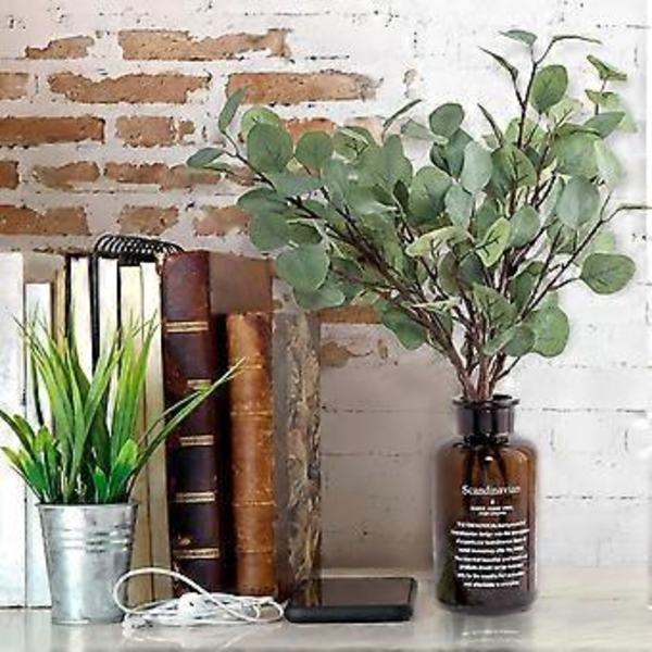 6 stk. kunstige sølv eukalyptusgrene spray eukalyptusblad til planter fra ferie, fest, bryllup, have, hjem, kontor, udendørs og indendørs