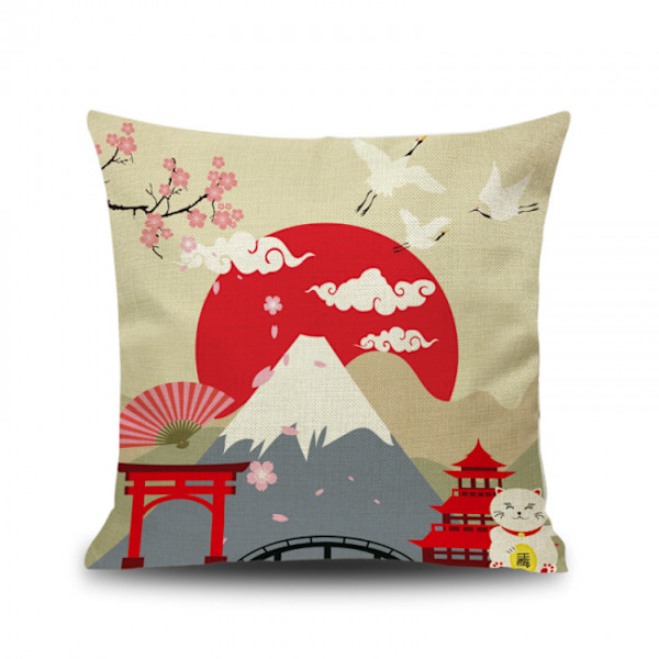 45 x 45 cm, set med 4 japanska kuddfodral. Fuji Ukiyo-e Pillowc