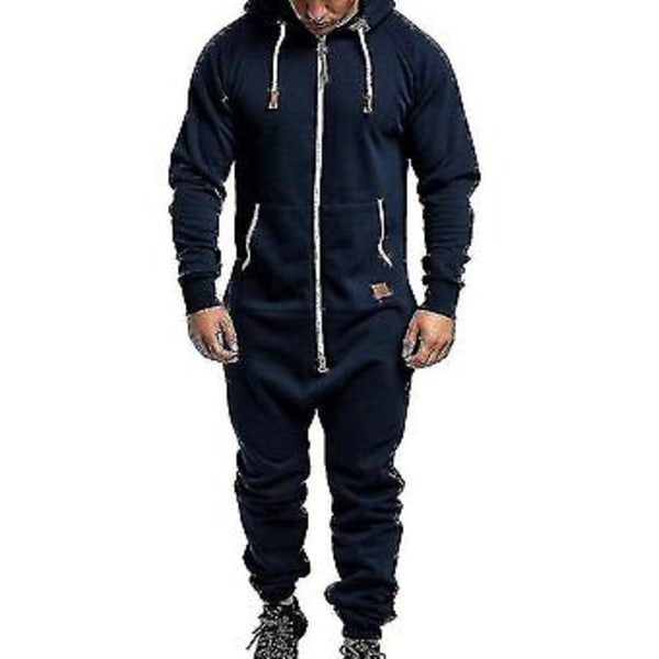 Ny 2023 Herr Onesie All In One Hoodie Zip Jumpsuit Vinter Casual Huvad Romper Playsuit (2XL Marinblå)