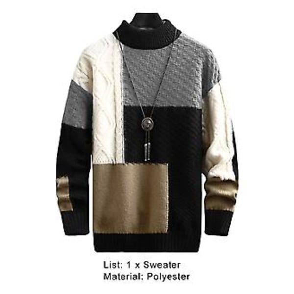 Herrar Stickad Tröja Färgmatchning Vild Långärmad Preppy Stil Delikat Textur Håll Varmt Polyester Anti-krymp Höst Casual Stickat (L Aprikos)