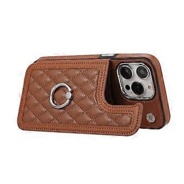 Til iPhone 16 Pro Max Cover TPU+PU Læder Telefon Cover med Ring Kickstand og Skulderrem (Style B)