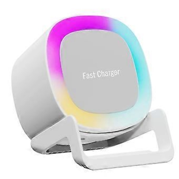 4-i-1 Bluetooth-høyttaler 15W Trådløs Lader Mobiltelefonholder Atmosfære Nattlys Skrivebordshøyttaler