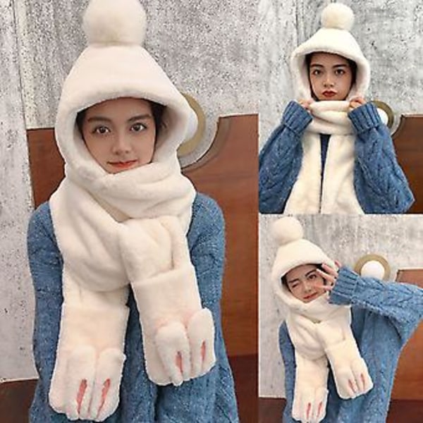 Vantar, Hatt och Varma Tjocka Snöbollar med Söta Kaninhalsdukar i Ett Stycke (Rosa)