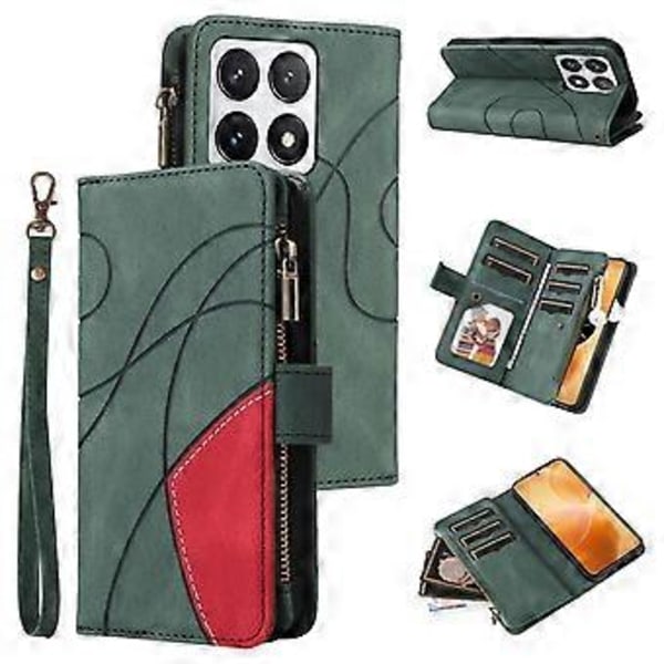 KT Multi-Function Series-5 Fodral för Xiaomi 14T Pro med Dragkedja Plånbok Läder Telefonskydd Ställ (Stil D)