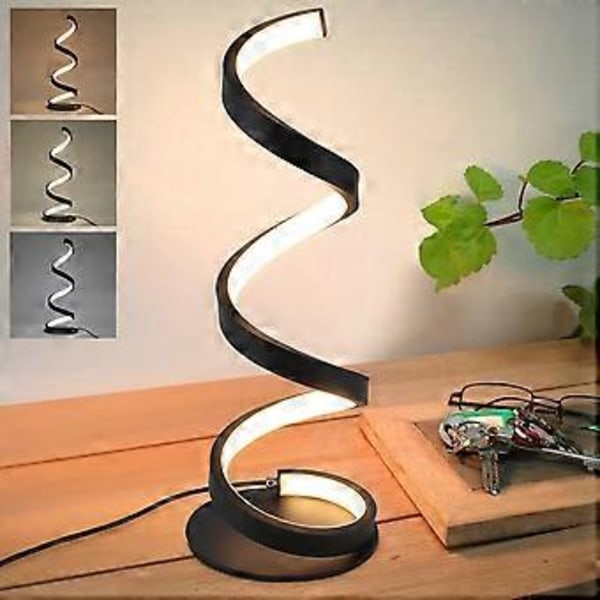 Dimbar Svart LED Bordslampa - 10W Modern Sänglampa med Schlater Spiral Sänglampa Metall Skrivbordslampa med 2,9m Kabel