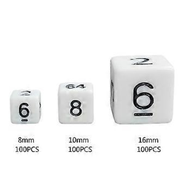 100 stycken vita spelkuber med sex sidor för födelsedagsfester, brädspel (8MM)