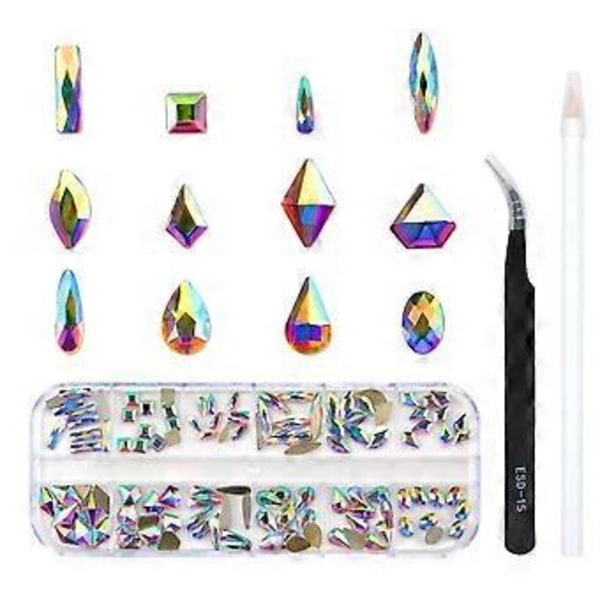 Platta baksidesstenar för nagelkonst, flerformade platta kristaller, iriserande kristall Ab-färg, högkvalitativt K9-glas 3D-dekorationer platta strass