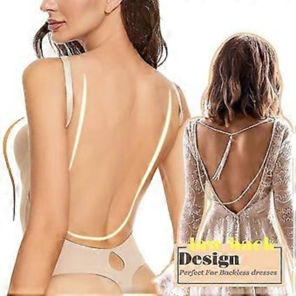 Rygfri Kropsformer Til Kvinder Push Up BH Lav Ryg Thong Bodysuit hurtigt (2XL Nøgen)