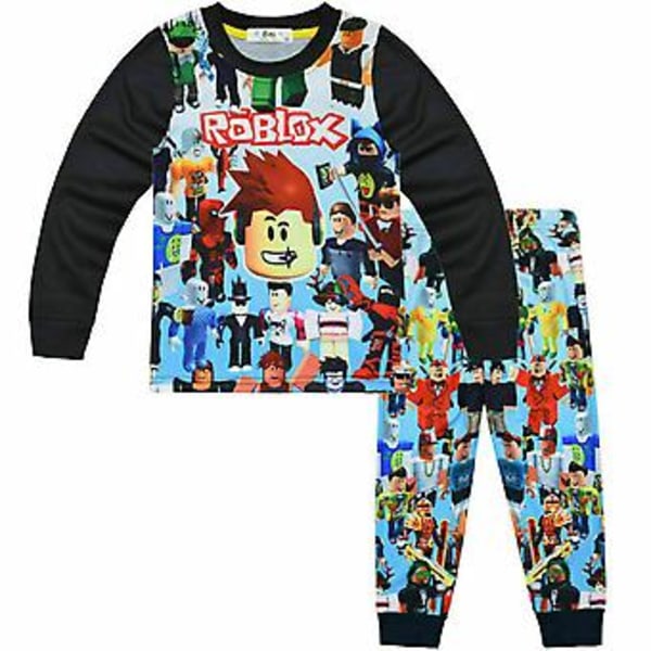 Roblox-Pyjamasetti pojille, pelihahmo-T-paita ja housut 2-osainen pyjama, 5-10v lasten yöasu Pj lahja (6-7 vuotta)