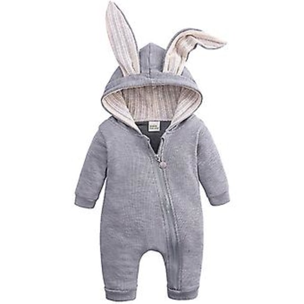 Småbarns Baby Kanin Bunny Øre Romper Glidelås Vinter Påske Jumpsuit Pyjamas Sleepwear (3-6 Mnd)