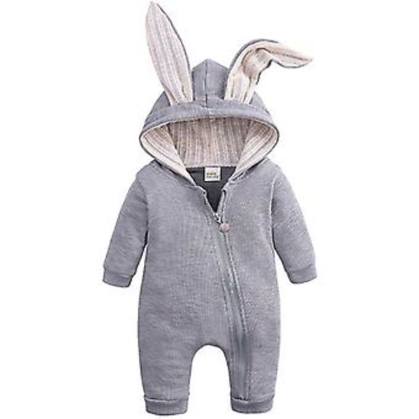 Taaperon vauvan pupu-korvakuosi jumpsuit vetoketjulla talvi Pääsiäinen haalari pyjama yöasu (9-12 kuukautta)