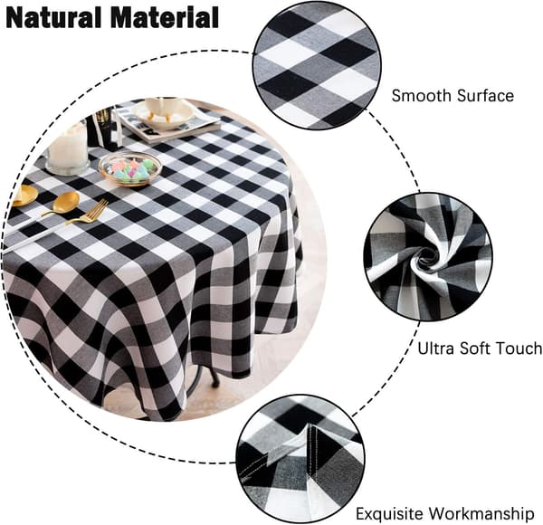 Buffalo Plaid Rund Bordduk Checkered Bomull Linne Bordduk för