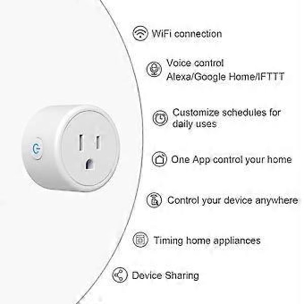 Smart Plug WiFi Stikdåse med Fjernbetjening & Timer Funktion Fungerer med & Assistent 10A Smart Stik Ingen Hub Nødvendig 2.4G Wi-Fi Kun