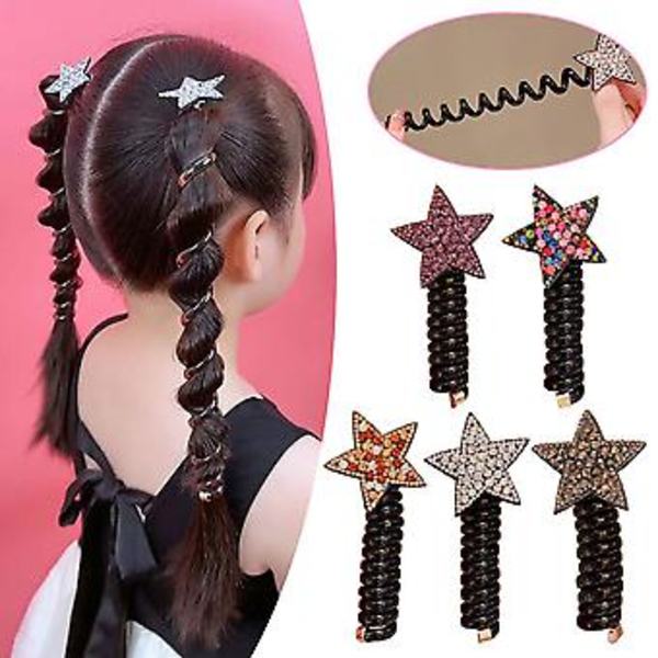 1/2 stk. Stjerne Rhinestone Elastisk Telefonledning Hårbånd Scrunchie Telefonledning Hårbånd Kvinder Piger (Lilla)