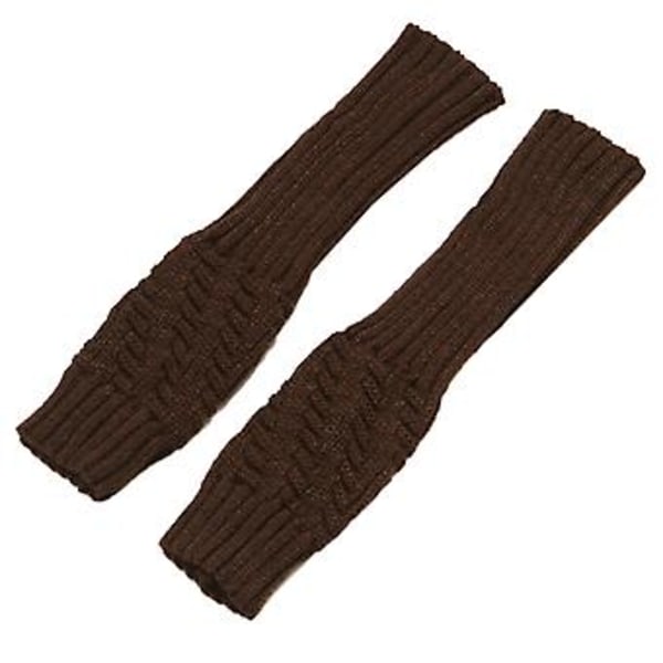 Strikkede Armvarmere med Tommelhull, Elastiske Hansker for Kvinner, Lange Halvfingerhansker (Kaffe)