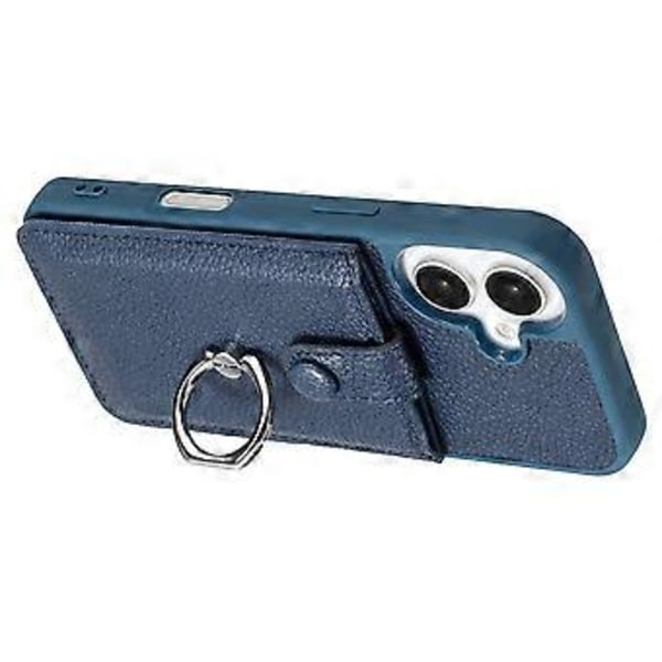 Skal för iPhone 16 Plus Ritningsdesign Kortfack Läder Baksida med Ringstöd (Stil D)