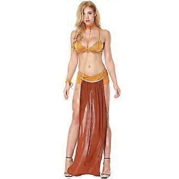 Naisten seksikäs yöpaita Cosplay Arabialainen pitkä mekko Halloween-asu (S Ruskea)