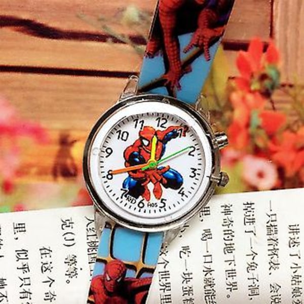 Spiderman Cartoon Klocka LED Luminous Blinkande Silikonband Pojkar Klockor Barnpresent (Himmelsblå)