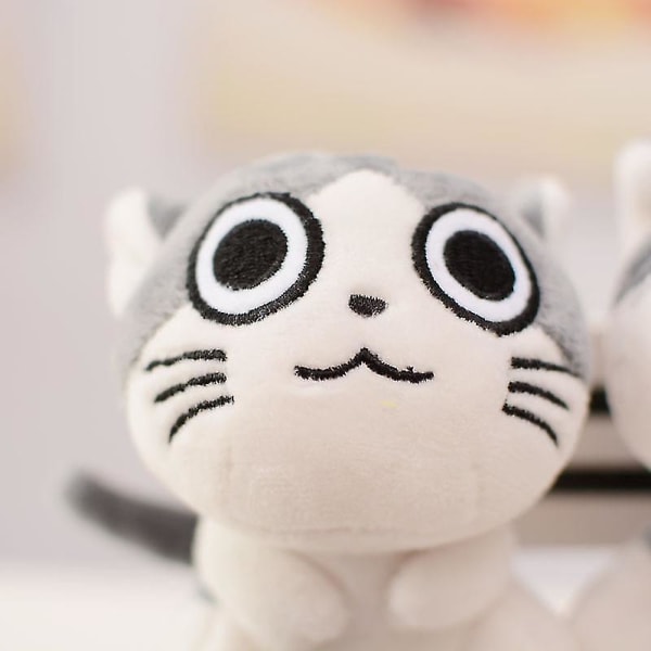 4st 10cm Söt Mini Ost Katt Chis docka Nyckelring Ryggsäck Hänge Fyllt Japan Anime Mjuk plysch Kawaii Toy Barn Baby Present