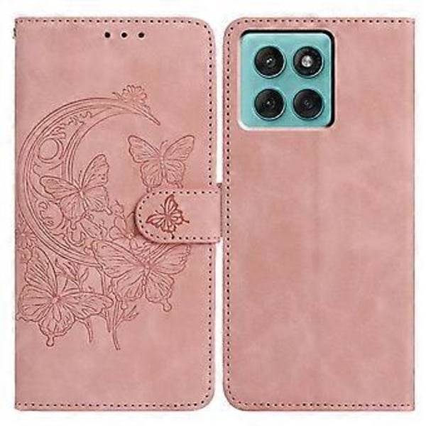 Fodral för Motorola Edge 60 Fusion 5G, fjäril och blomma tryckt PU-läder Plånboksställ Telefonskal (Roséguld)