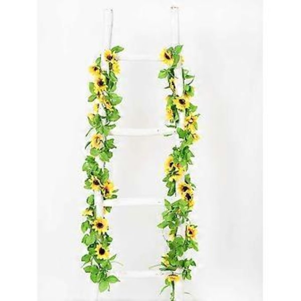 4 stk. Kunstig Solsikkeguirlande, Solsikkevin af Silke, Kunstige Blomster med Grønne Blade