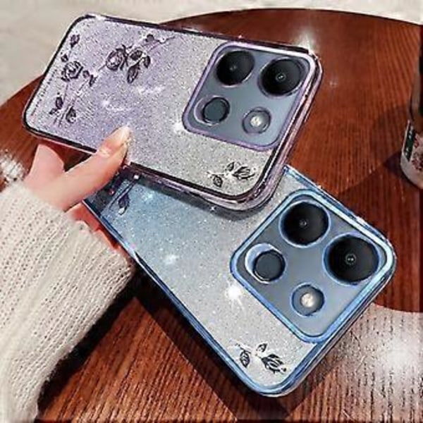 KADEM Gradient Glitter TPU-etui med Rhinestone Blomst Anti-Drop til Infinix Smart 7 4G (Lilla)