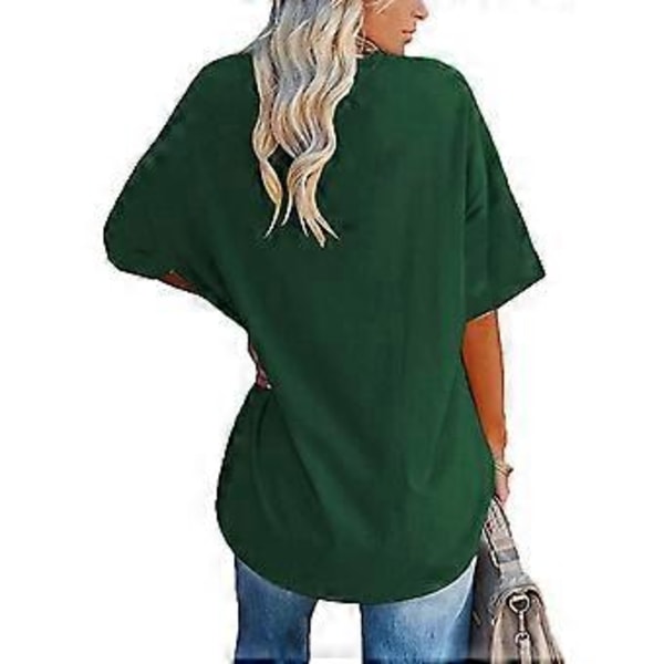 Dame Løstsiddende Kortærmet Top Ren Farve Faldende Skulder Rund Hals Kortærmet T-shirt til Daglig Brug (XL Grøn)