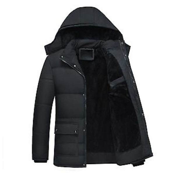Huvtröja med fleecefoder, ståkrage, långa ärmar, fickor, knappar, dragkedja, vinterjacka för män, tjock vadderad, medellång, (4XL)