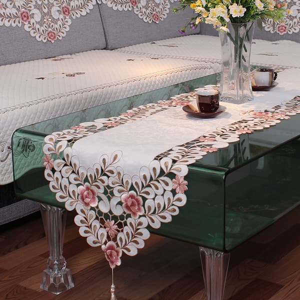 40*200cm, Moderne bordløber, dug polyester hulbroderi pink