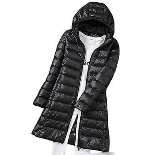 Vinterjakke for kvinner, lang og slank passform, hette, varm jakke egnet for vennegjenger (3XL svart)