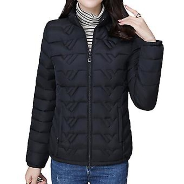 Vinterjakke til kvinder, pakbar og varm, bærbar overtøj, bomuldsforet jakke til hjem, date, fest og shopping (3XL Sort)