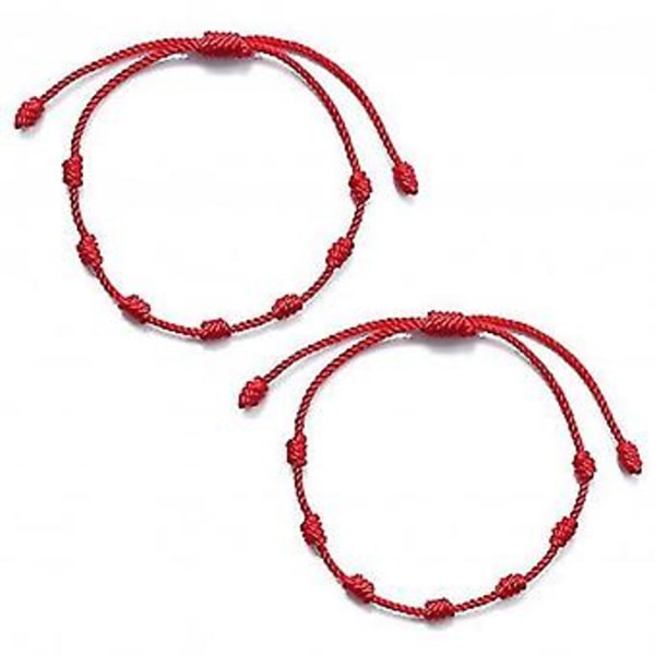 6 stk./sæt Håndlavet 7 Knude Rød Tråd Armbånd Til Elsker Beskyttelse Lykke Amulett Og Venskab Flettet Reb Armbånd Smykker Gave (rød 2)