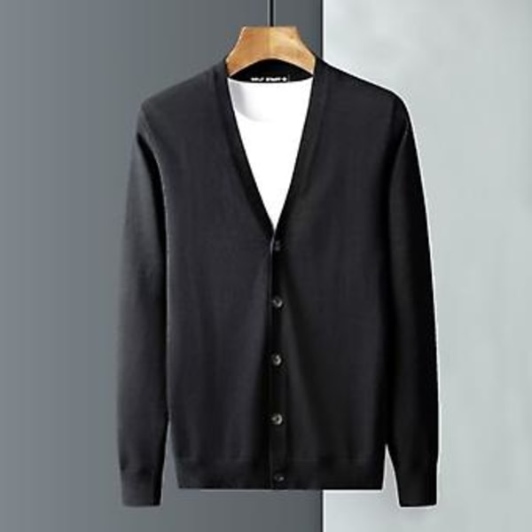 Hettegenser for menn, lang ermet, V-hals, smal passform, enkeltspent, ensfarget, varm, strikket, vår/høst, strikket jakke, hverdagsbruk (M Brun)