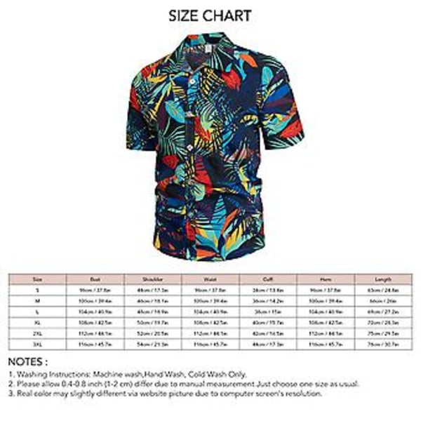 Skjorte med korte ermer og trykk for menn - Stilig og avslappet, med nedfellbar krage, knappestolpe, strandskjorte for ferie og fest (2XL Mørk blå)