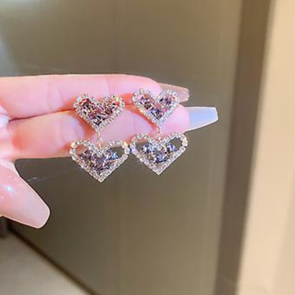 Glittrande Zirkon Dubbla Hjärtan Lyxiga Örhängen För Kvinnor Statement Snygg Accessoar Fest Smycken Födelsedag Jubileum Present-ed256 ( ED267-2)