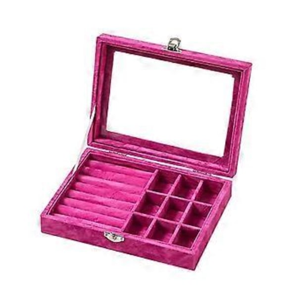 Ny Fløjls Smykkeæske Mode Bærbar Smykke Organizer Opbevaring Stud Øreringe Halskæde Ring Smykke Opbevaring Holder Case (B02 9 gitter)
