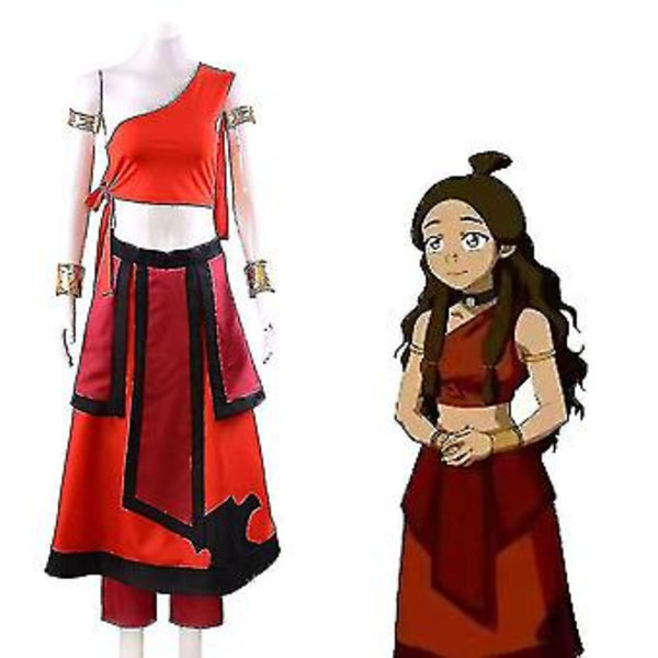 Descendinga-vatar Cos-dräkt The Last Airbender Zukkatara Bumianang Cosplay-dräkt (L Katara Röd Full Set)