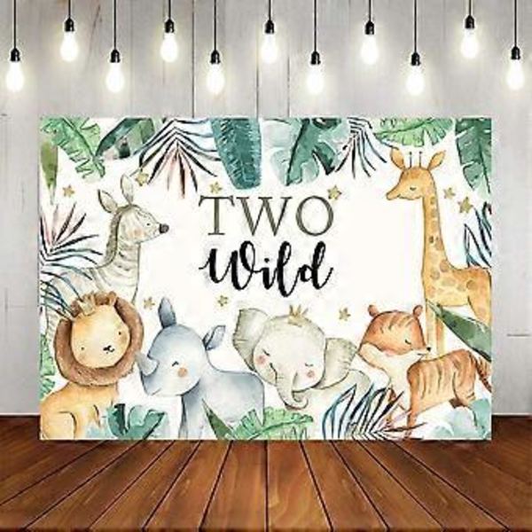 Two Wild Birthday Taustakangas 7x5ft Djungelteema Safari-eläimet 2-vuotiaan Pojan Tytön Syntymäpäiväjuhlat Koristeet (7x5ft)