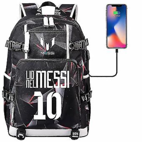 Fotboll Messi Ryggsäck | Vattentät Resväska | USB-Laddare Ingår | Svart Skolväska | Stor Kapacitet För Resor Och Skola (8)