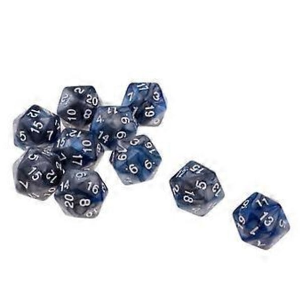 10x10 st 20-sidiga tärningar Polyedriska tärningar för D&D TRPG Cup Spel Blå + Grå