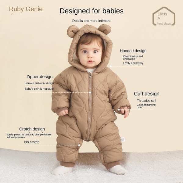 Baby Onesie Winter Clothes Baby Warm Soft Clothes Baby Sweater Jumpsuit Bear Baby Onesie Light brown 90cm