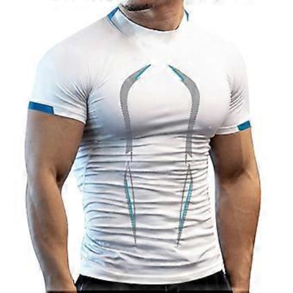 Herre Casual Muscle T-skjorte Fitness Trening Trening Hurtig Tørk Slim Fit Korte Ermer Topper (3XL Hvit)