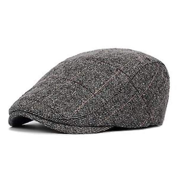 Hatt for menn - Flat Cap Beret Herringbone Newsboy Bakerboy Gatsby Peaky Blinders (Grå)