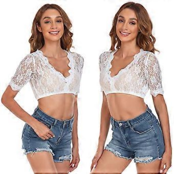 100% Ny Oppgradert Bayersk Oktoberfest Kostyme for Kvinner Tradisjonell Dirndl Bluse Ølhage Crop Top (36 Hvit halv erme)