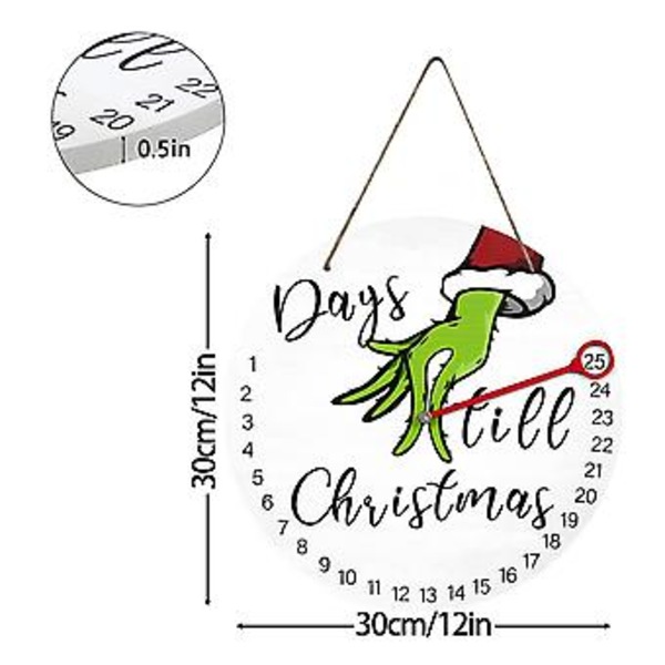 2022 Julekalender med 25 Dage Nedtælling til Jul - The Grinch Træhængende Dekoration til Væggen eller Døren