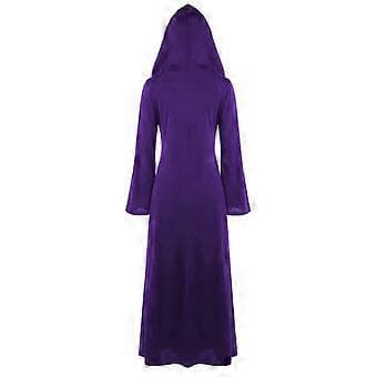 Dame Plus Size Halloween Hætteklædte Snøre Patchwork Langærmet Lang Kjole (M Lilla)