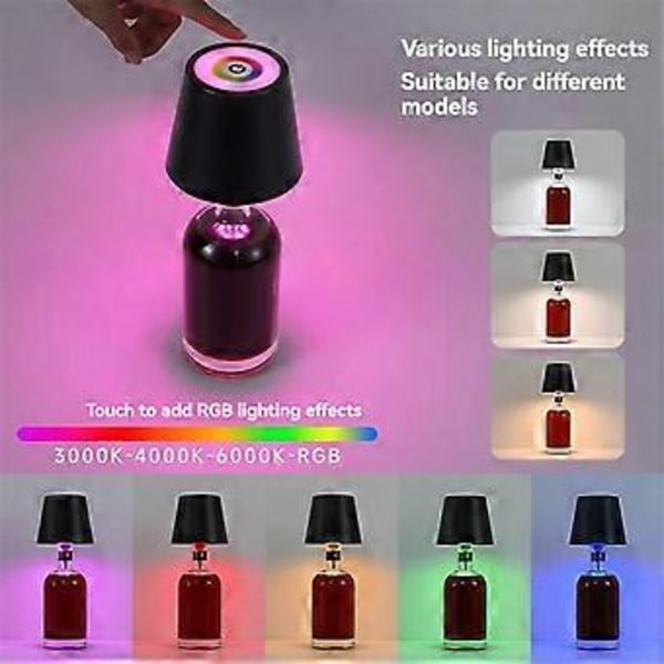 Langaton pullolamppu RGB-tilat ja 3-värinen portaaton himmennys pullon lampunvarjostin ladattava pullon valo
