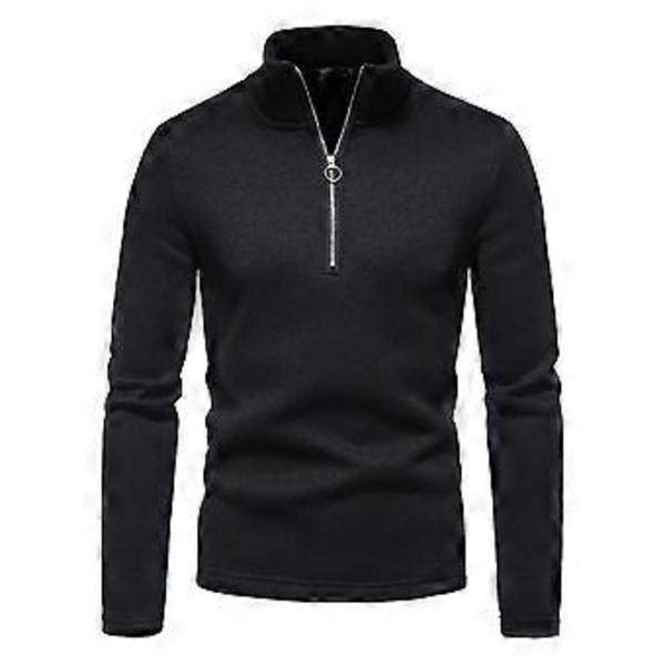 Mænd Halv Zip Høj Hals T-Shirt Langærmet Casual Trøje Base Layer Tops (S Sort)